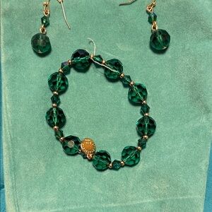 Elegant Green Beaded Bracelet and Earring Set
